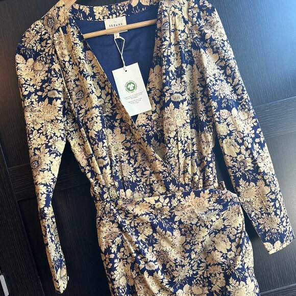 Sezane Floral Long Sleeve Dress - Blue and Gold - Picture 10 of 13